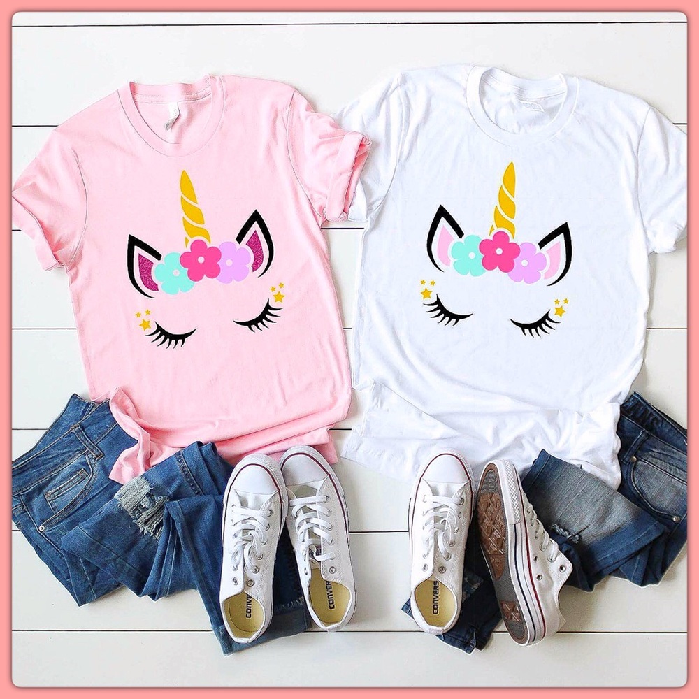 Kid’s (Pink Shirt) Glitter Unicorn Pink Tee Shirt - Picture 1 of 5